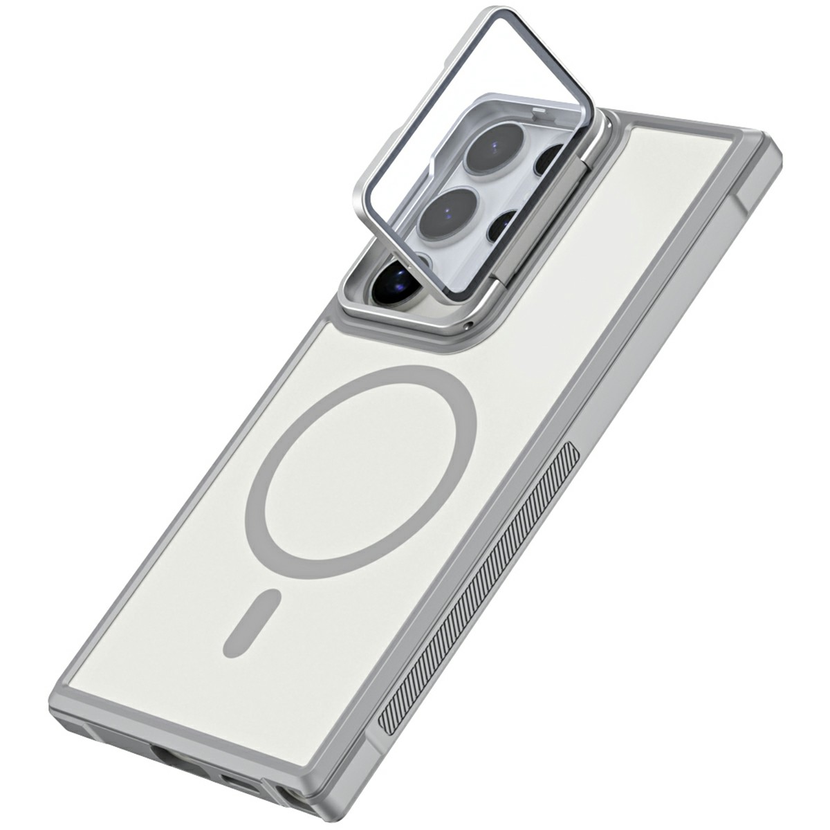 For Samsung Galaxy S24 Ultra Magnetic Case Lens Cover Kickstand Matte Back Cover - Grey