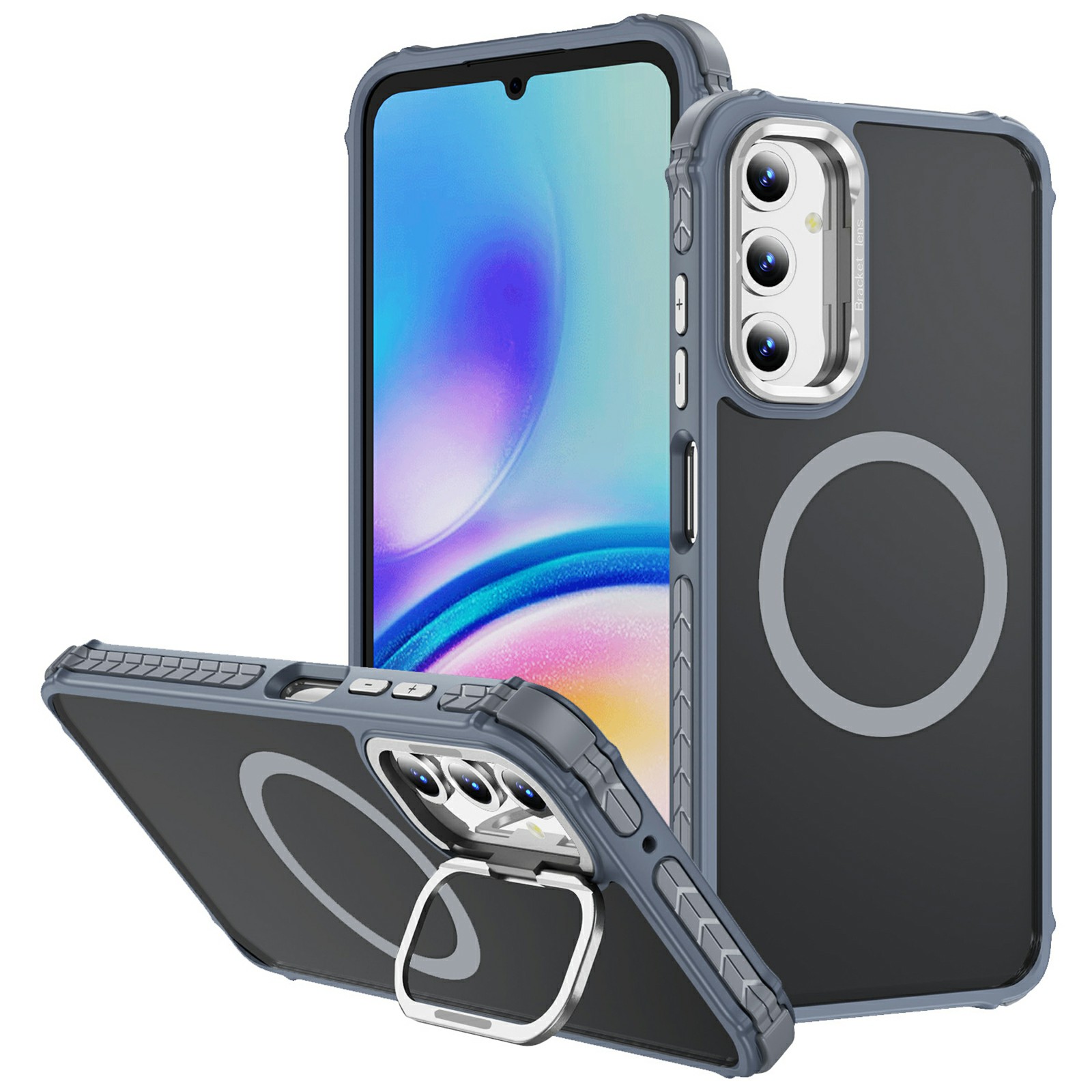 For Samsung Galaxy S24 FE Case with Lens Kickstand Matte Back Cover Magnetic Case - Grey