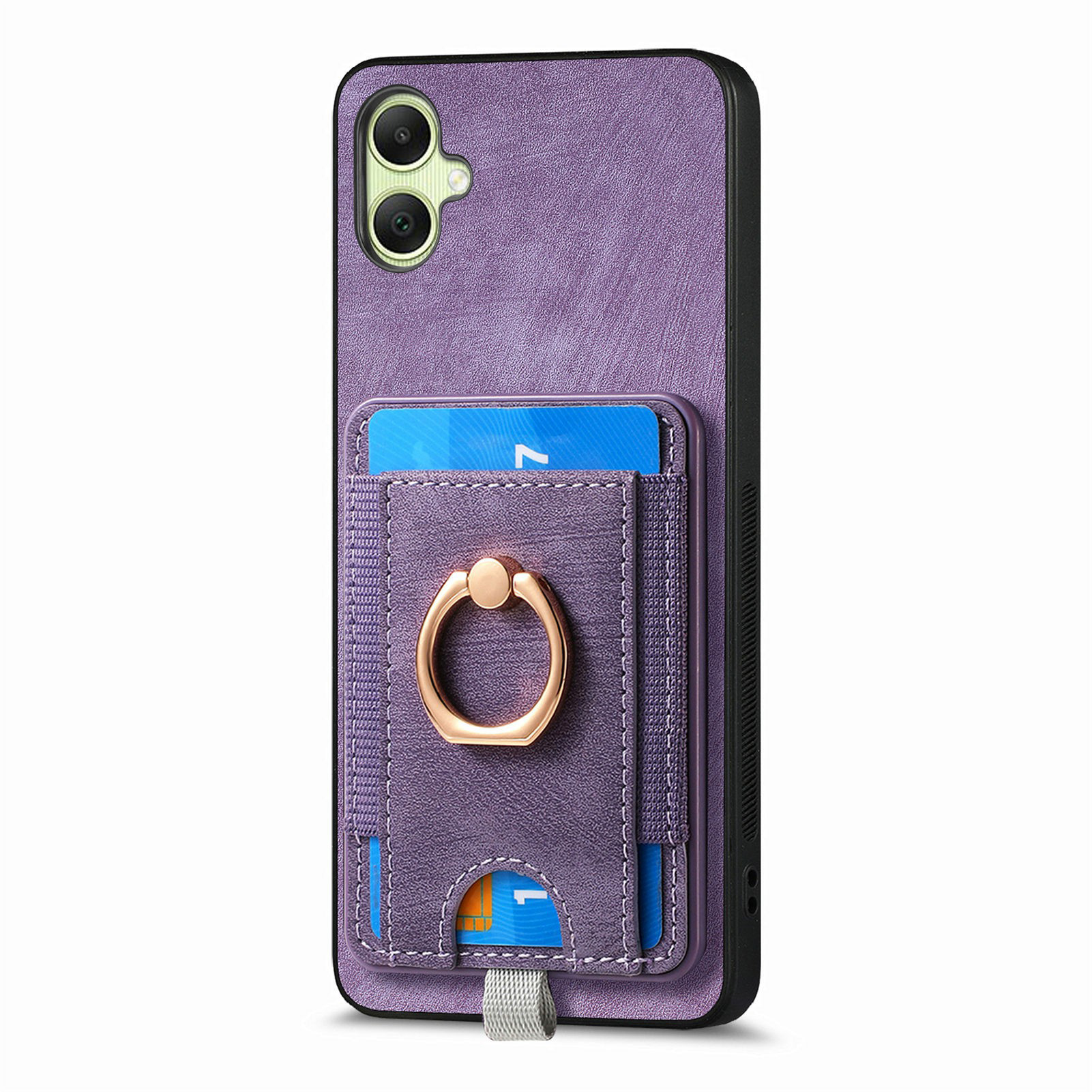 For Samsung Galaxy A06 4G Magnetic Case Card Holder Ring Kickstand PU Leather Phone Back Cover - Purple
