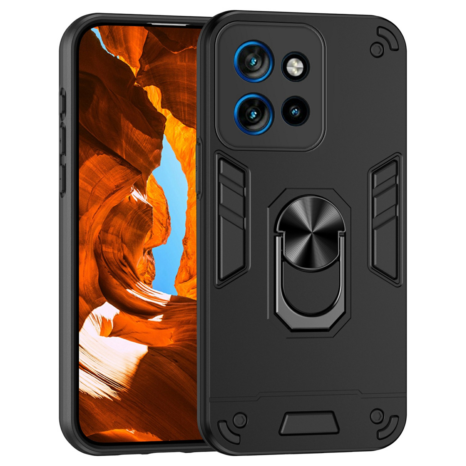For Motorola Edge 60 Neo 5G / Edge 50 Neo 5G / Moto S50 5G / ThinkPhone 25 5G Case PC+TPU Drop Defend Phone Cover with Ring Kickstand - Black