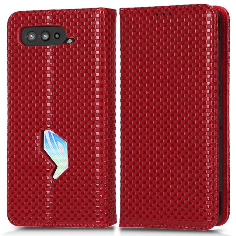 

PU Leather Phone Wallet Case For iPhone 5, Grid Texture Magnetic Auto-absorbed Phone Cover Full Protection Phone Shell - Wine Red, iPhone 5