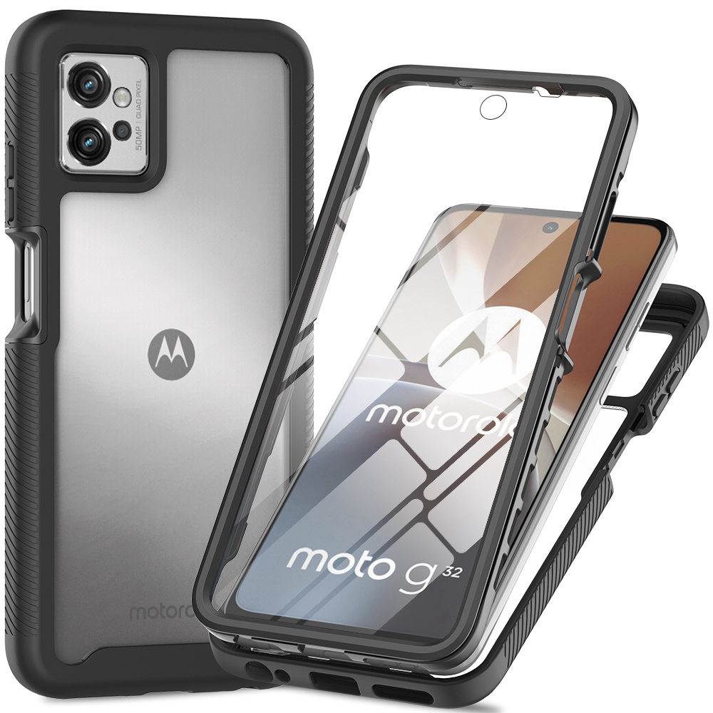 

Für Motorola Moto G32 4G PET PET -screen -protektor -telefonfall PC + TPU Vollschutz Hybridabdeckung - Schwarz, Motorola Moto G32 4G