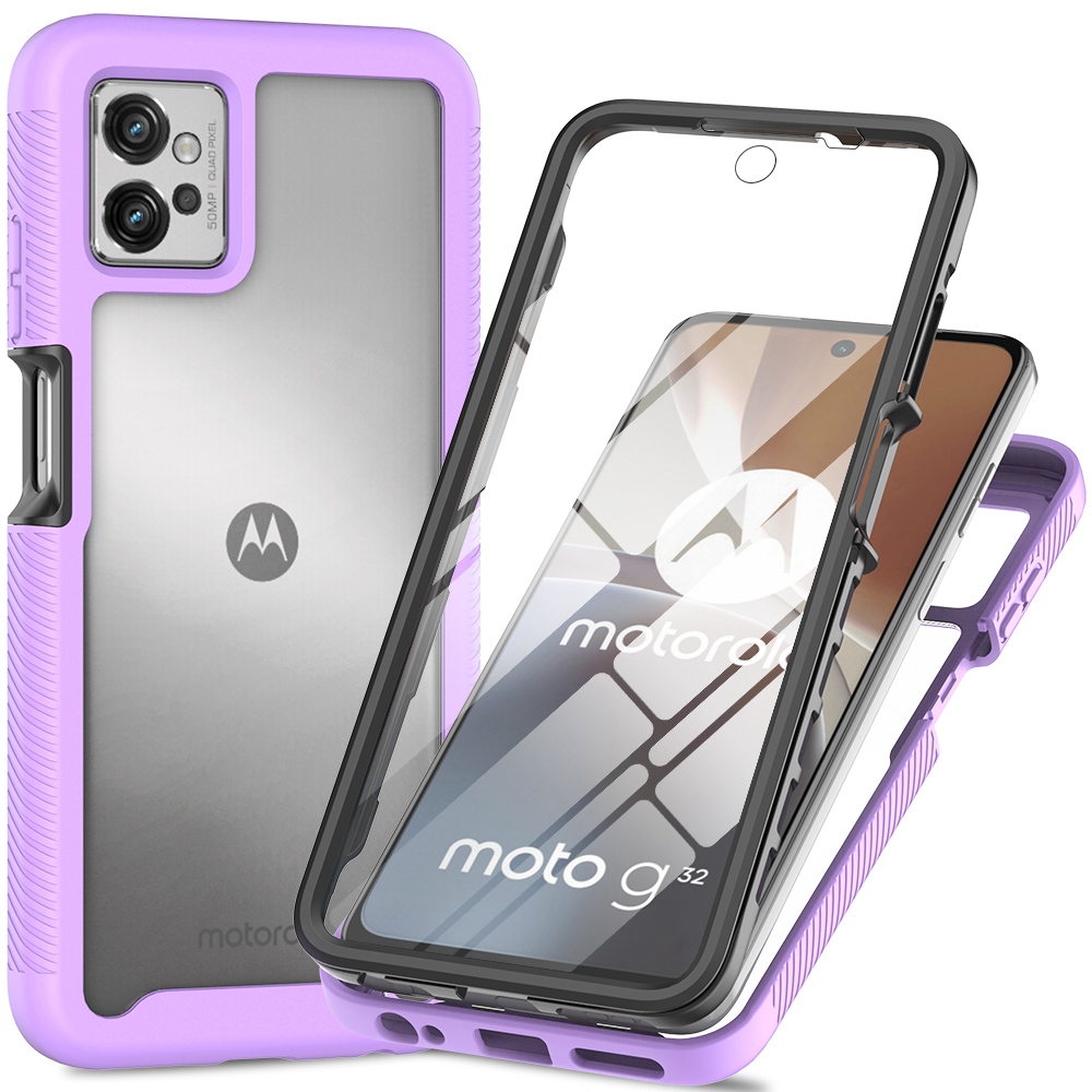 

Für Motorola Moto G32 4G PET PET -screen -protektor -telefonfall PC + TPU Vollschutz Hybridabdeckung - Violett, Motorola Moto G32 4G