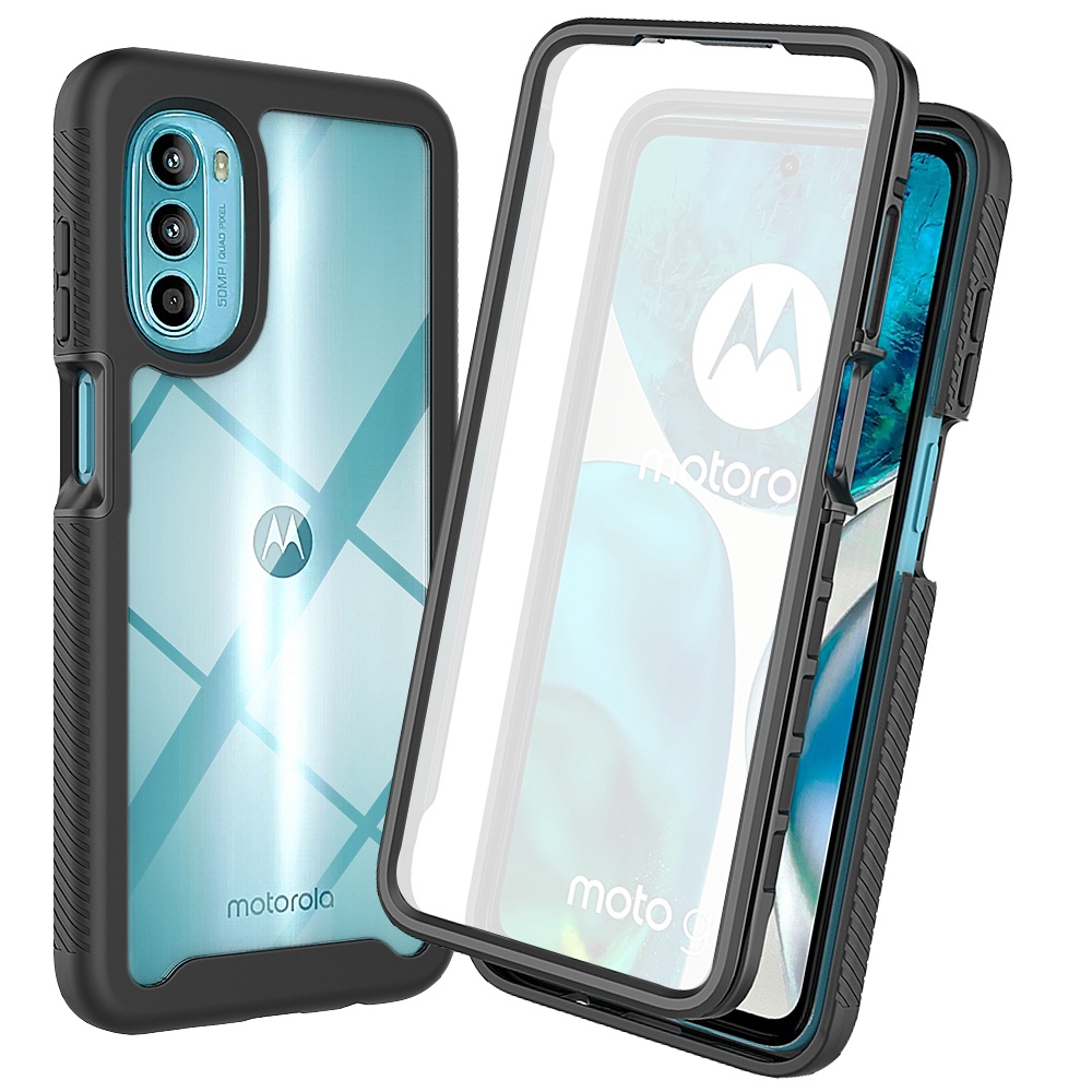 

Für Motorola Moto G52 4G 3-in-1 Full Deckung Telefonhülle Pet-bildschirmschutz PC + TPU Hybridabdeckung - Schwarz, Motorola Moto G52 4G