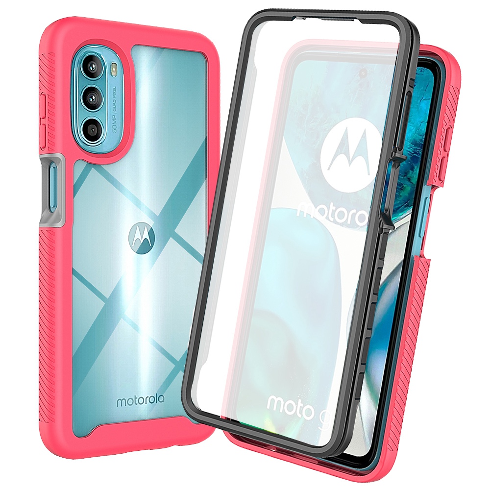 

Für Motorola Moto G52 4G 3-in-1 Full Deckung Telefonhülle Pet-bildschirmschutz PC + TPU Hybridabdeckung - Rosa, Motorola Moto G52 4G