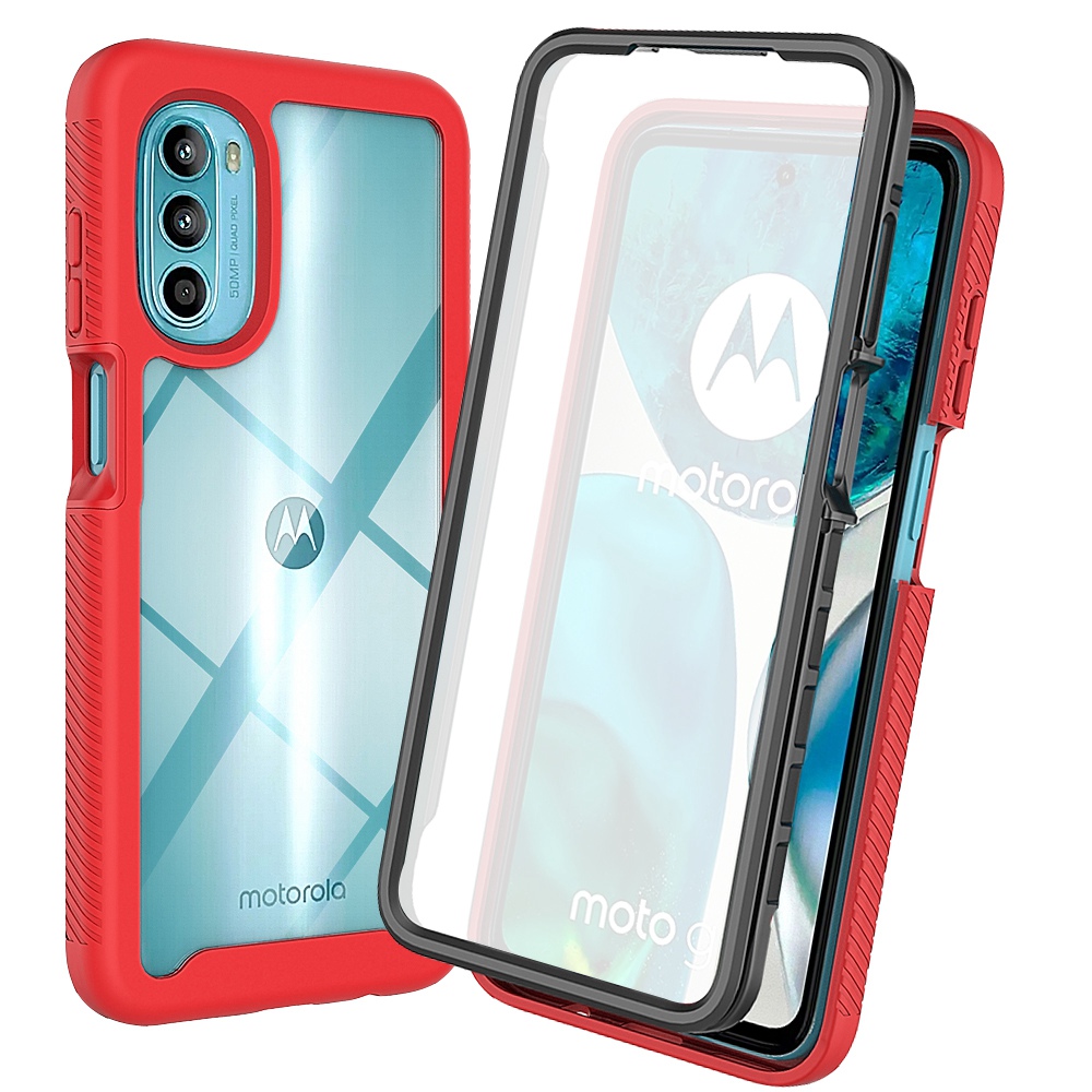 

Für Motorola Moto G52 4G 3-in-1 Full Deckung Telefonhülle Pet-bildschirmschutz PC + TPU Hybridabdeckung - Rot, Motorola Moto G52 4G