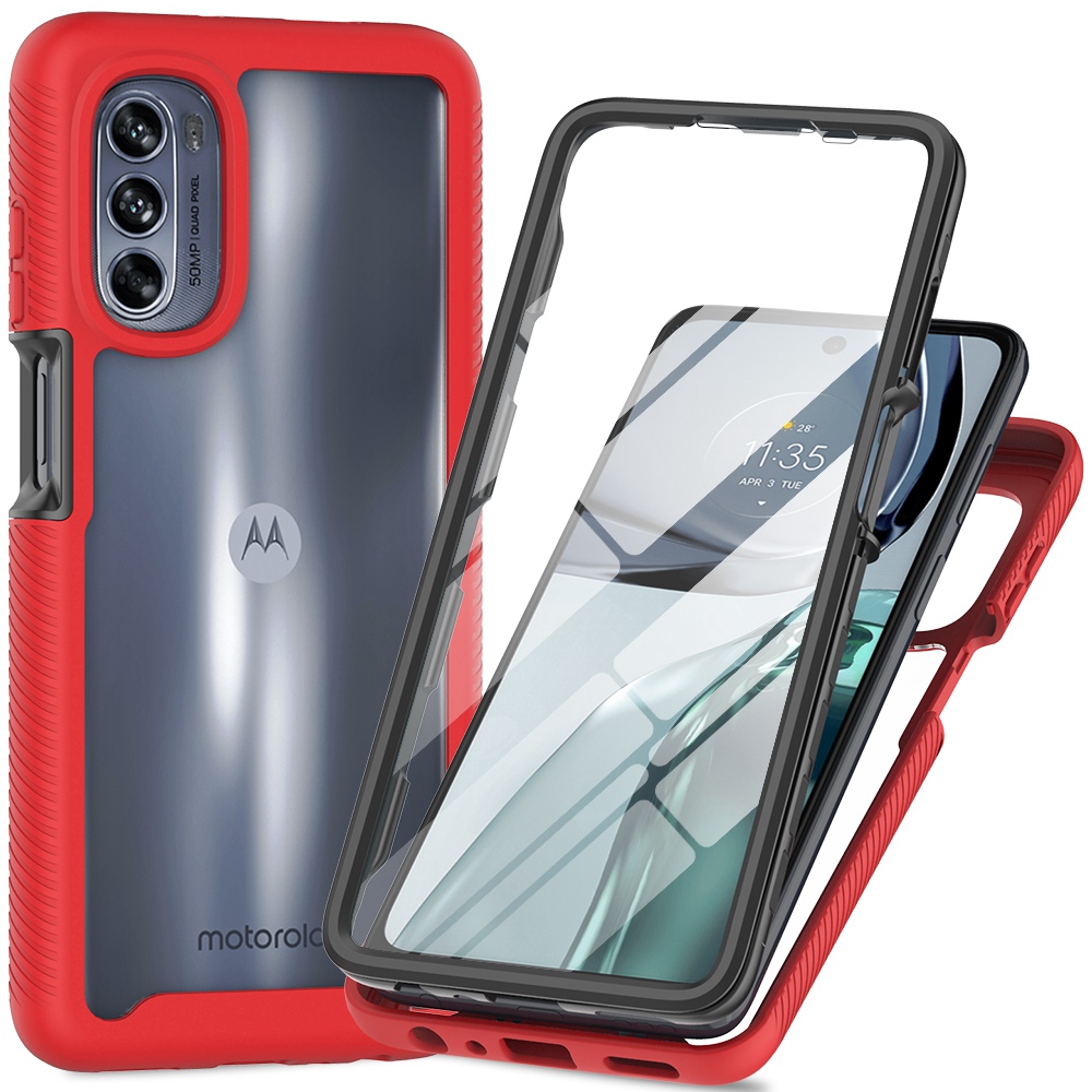 

Für Motorola Moto G62 5G Anti-drop-pc + Tpu-deckung Der Vollen Schutzhülle Mit Pet-bildschirmschutz - Rot, Motorola Moto G62 5G