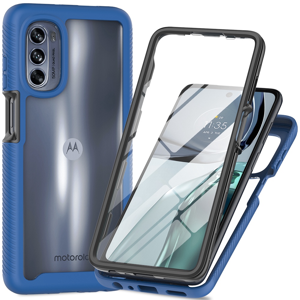 

Für Motorola Moto G62 5G Anti-drop-pc + Tpu-deckung Der Vollen Schutzhülle Mit Pet-bildschirmschutz - Dunkelblau, Motorola Moto G62 5G