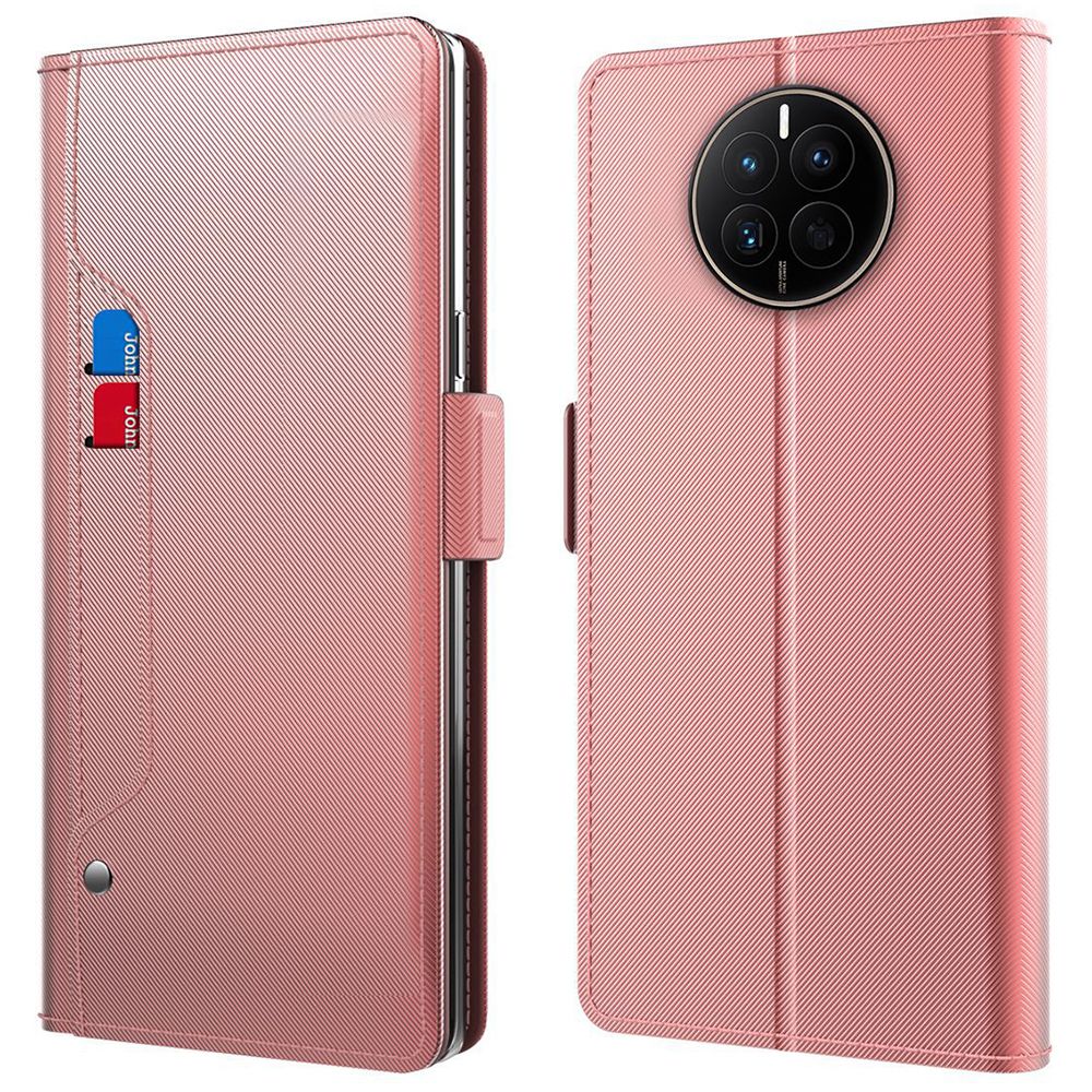 

Für Huawei Mate 50 4G Schockfeste Telefonhülle Make -up Mirror Design PU Leder + TPU Viewing Stand Magnetic Flip Cover - Roségold, Huawei Mate 50 4G