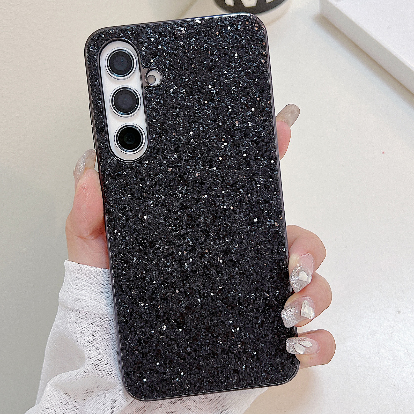 For Samsung Galaxy S24 FE Case TPU + PC Sparkling Glitter Phone Back Cover - Black