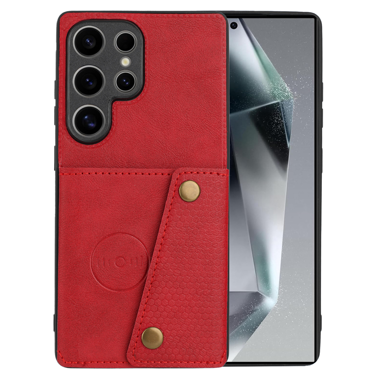 For Samsung Galaxy S25 Ultra Case Card Slots Kickstand Leather + TPU Phone Cover - Red