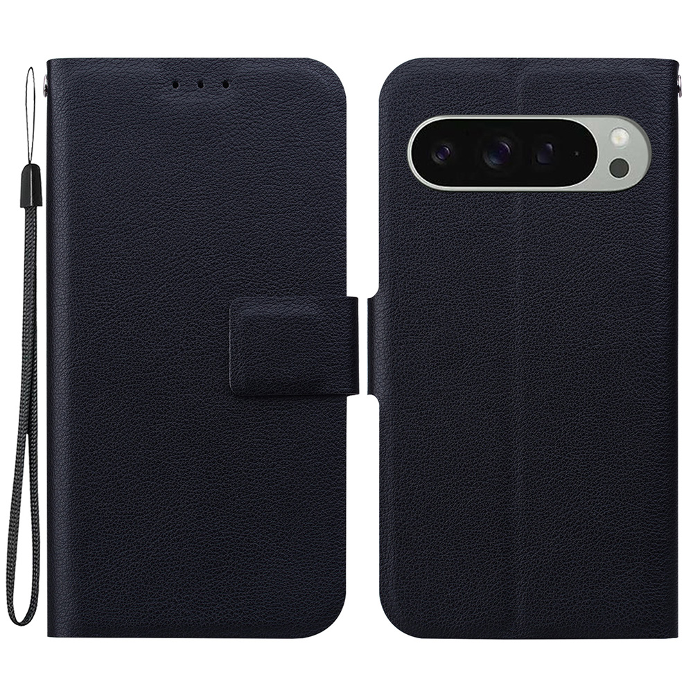 For Google Pixel 9 Pro  /  Pixel 9 Case Ultra-Thin PU Leather + TPU Phone Cover with Card Slot - Black