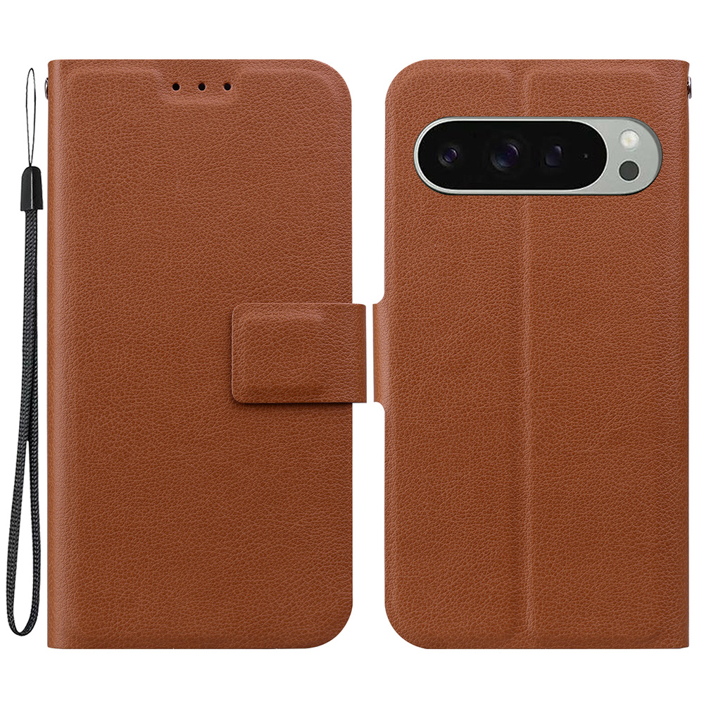 For Google Pixel 9 Pro  /  Pixel 9 Case Ultra-Thin PU Leather + TPU Phone Cover with Card Slot - Brown