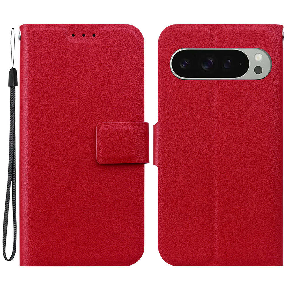 For Google Pixel 9 Pro  /  Pixel 9 Case Ultra-Thin PU Leather + TPU Phone Cover with Card Slot - Red