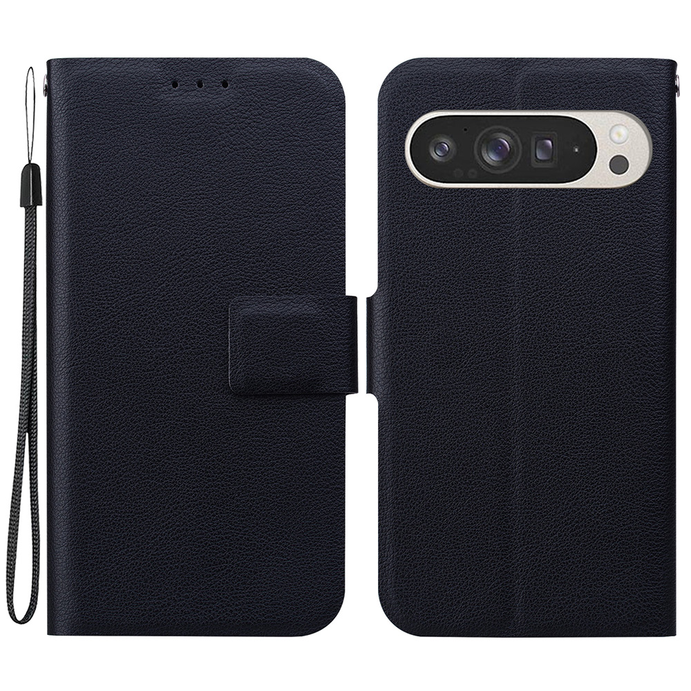 For Google Pixel 9 Pro XL Case Ultra-Thin PU Leather + TPU Phone Cover with Card Slot - Black