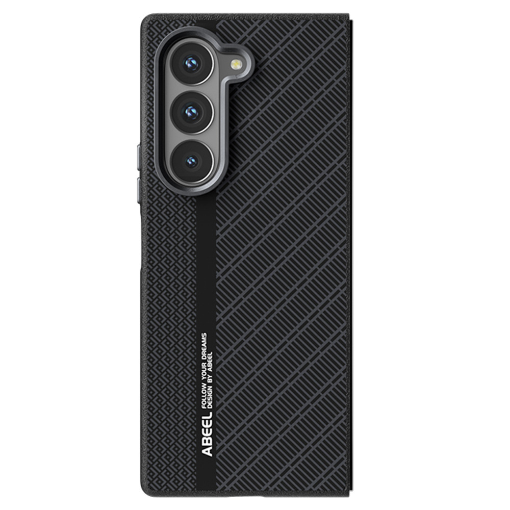 ABEEL For Samsung Galaxy Z Fold6 5G Magnetic Case PC + Aluminum Alloy + PU Leather Slim Phone Back Cover - Texture 1