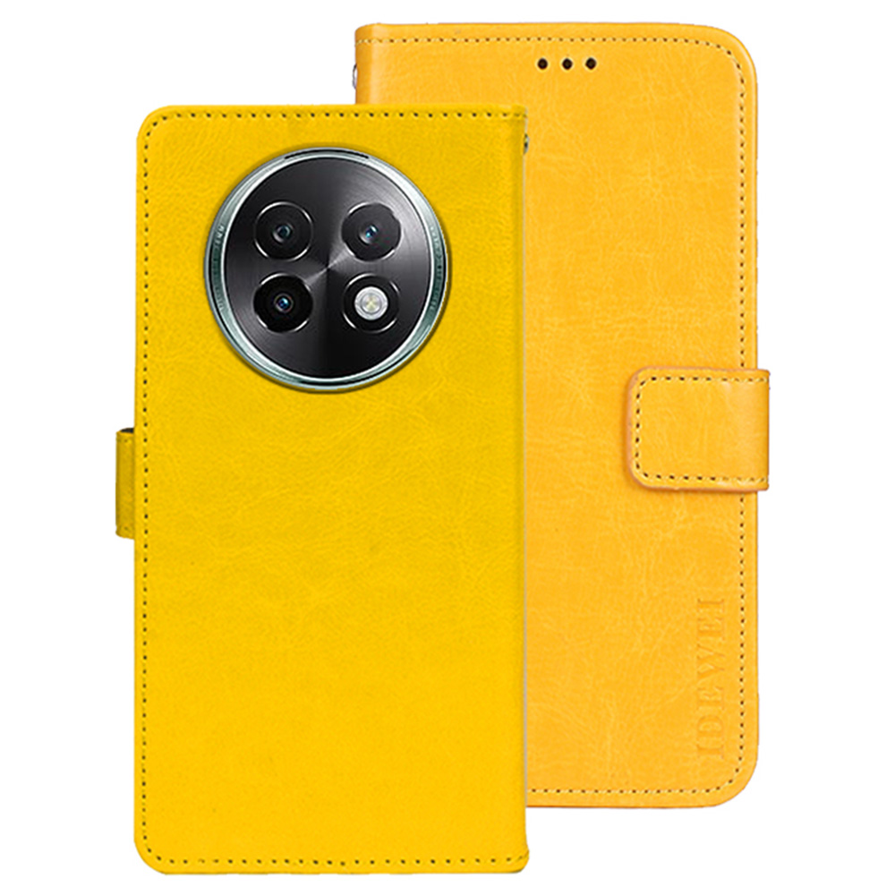 IDEWEI For Realme Realme 13+ 5G / 13 Pro 5G (China) Stand Case Crazy Horse Texture Leather Phone Cover - Yellow