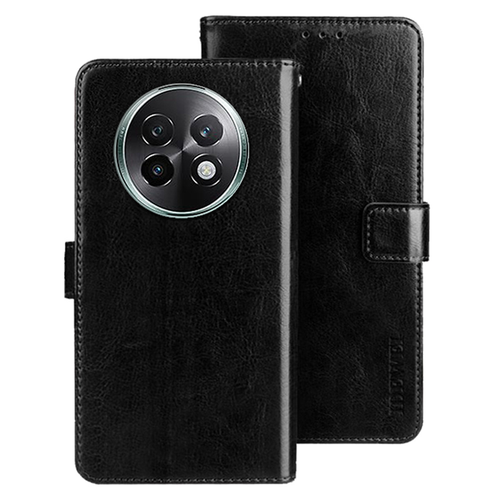 IDEWEI For Realme Realme 13+ 5G / 13 Pro 5G (China) Stand Case Crazy Horse Texture Leather Phone Cover - Black