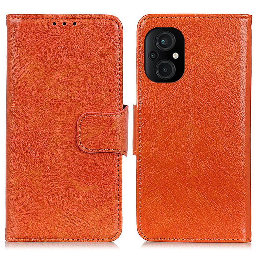 

Für Xiaomi Poco M4 5G / M5 5G Vollschutz Geteiltes Leder-telefonhülle Nappa Textur Stand Wallet Anti-scratch-telefonabdeckung - Orange, Xiaomi Poco M4 5G