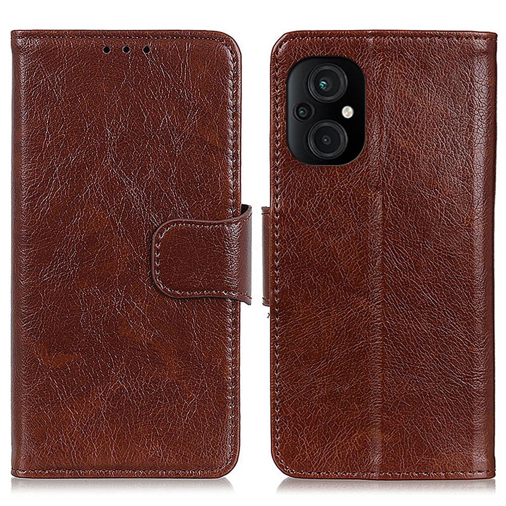 

Für Xiaomi Poco M4 5G / M5 5G Vollschutz Geteiltes Leder-telefonhülle Nappa Textur Stand Wallet Anti-scratch-telefonabdeckung - Braun, Xiaomi Poco M4 5G
