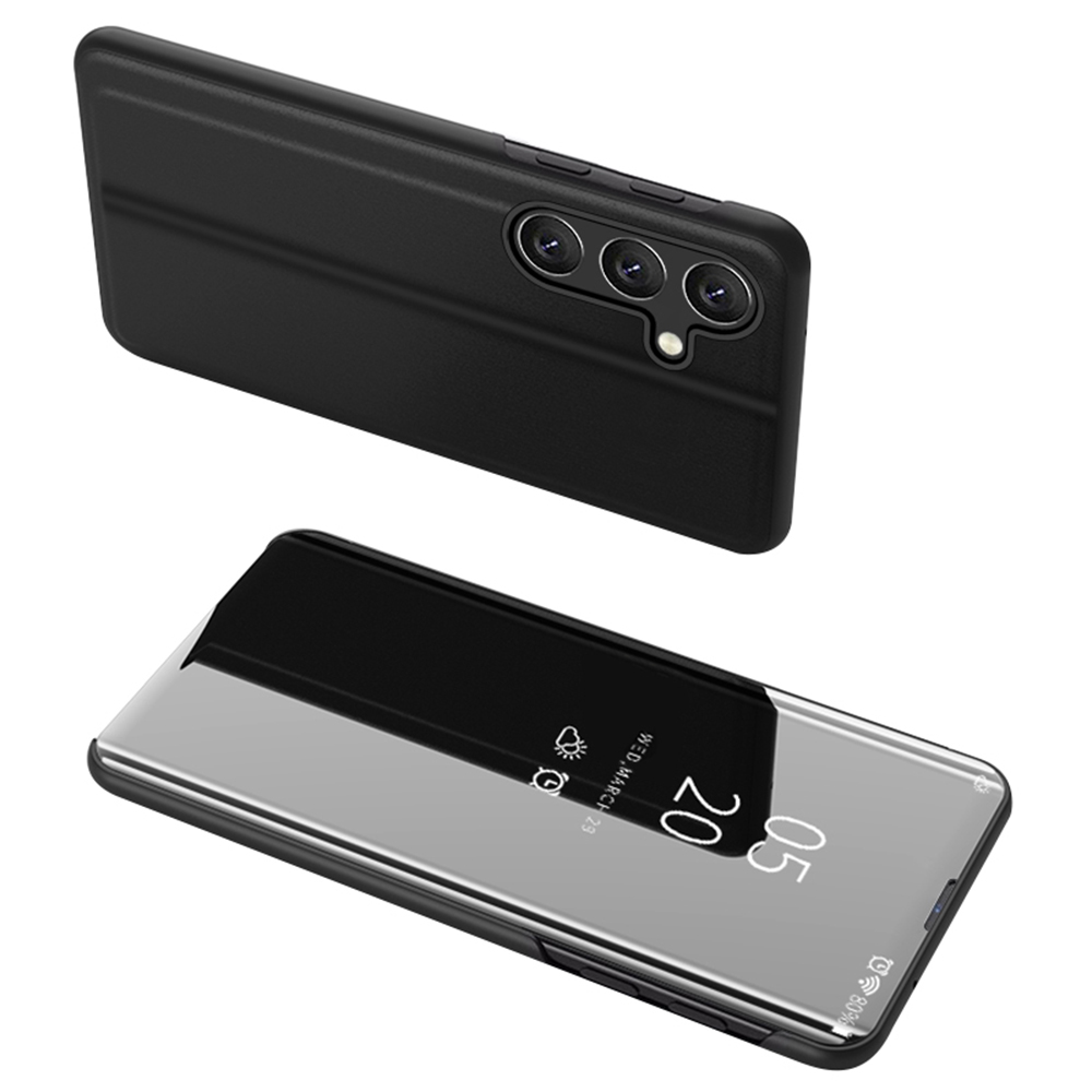For Samsung Galaxy S25 Case View Window Stand Leather Flip Phone Cover - Black