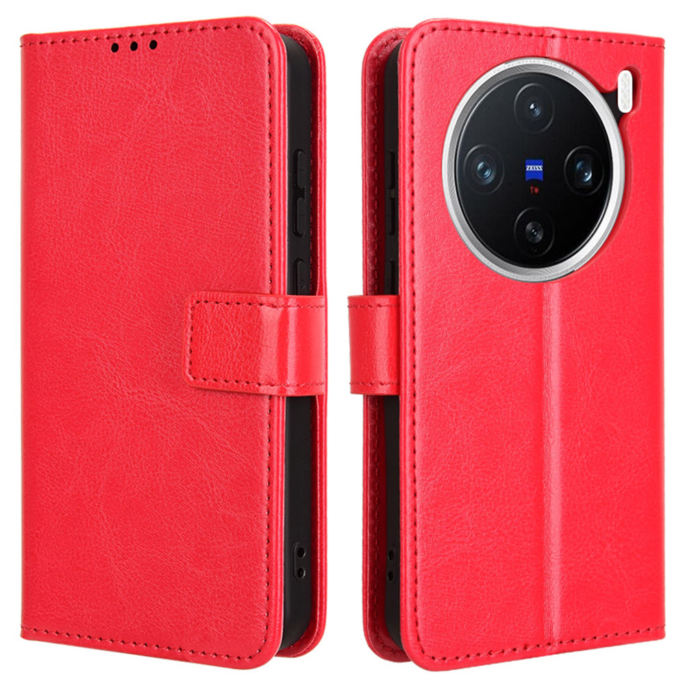 For vivo X200 5G Case Crazy Horse Texture PU Leather Phone Wallet Cover - Red