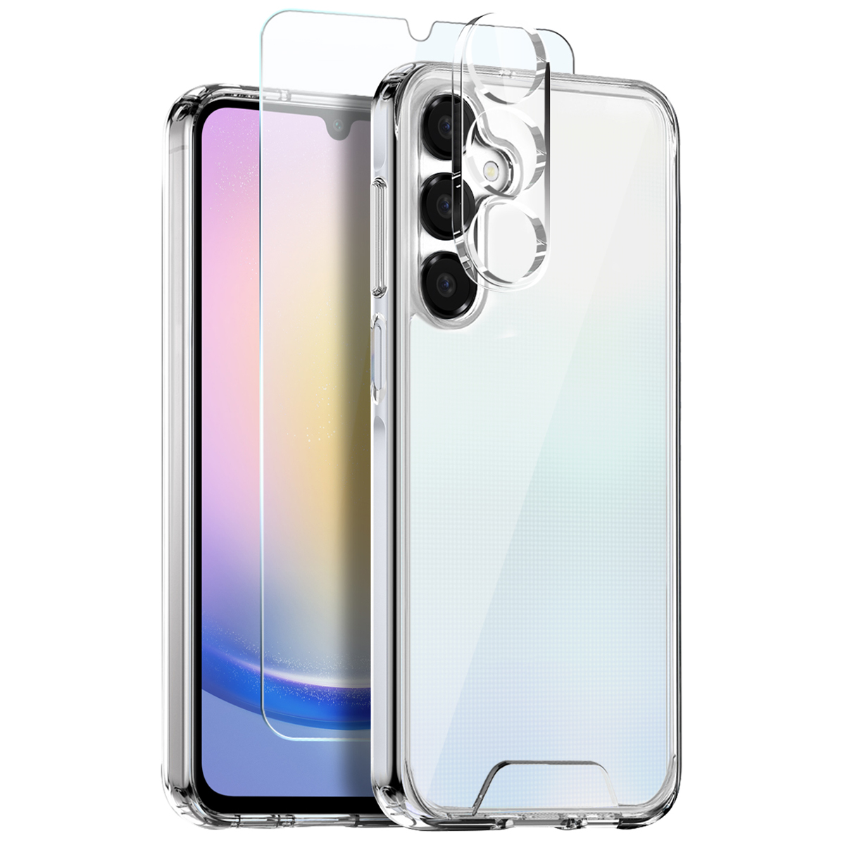 NORTHJO For Samsung Galaxy A25 5G (Global) (161.0 x 76.5 x 8.3mm) Case Transparent PC+TPU Phone Cover Set with Screen Film + Lens Film