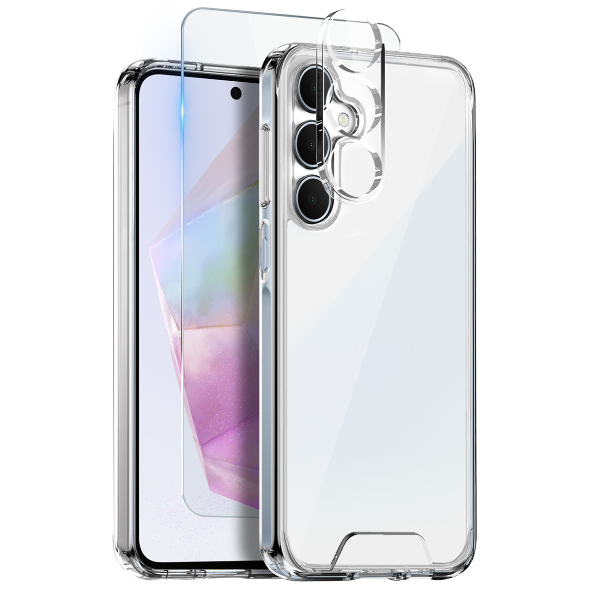 NORTHJO For Samsung Galaxy A35 5G Case Transparent PC+TPU Phone Cover Set with Screen Film + Lens Film