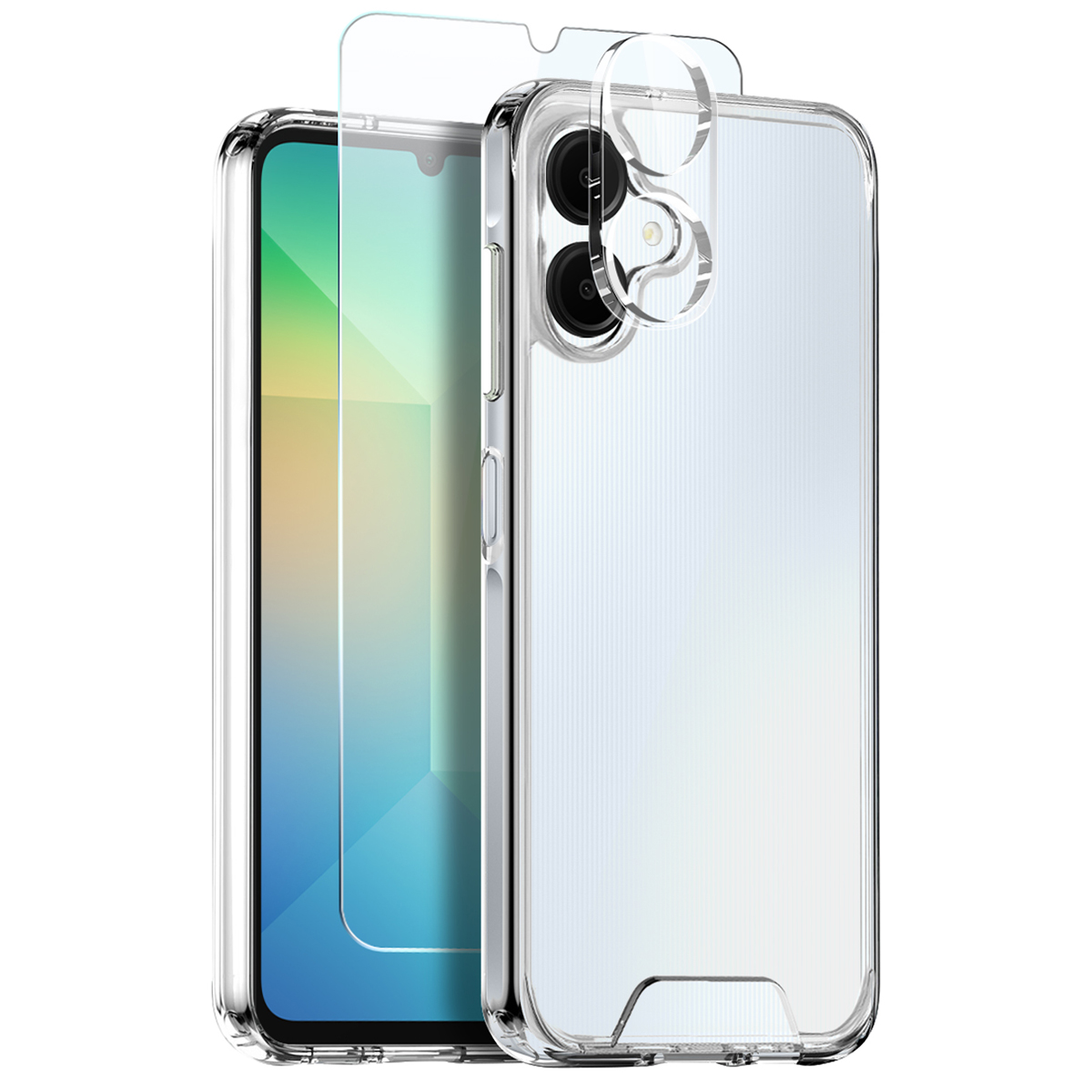 NORTHJO For Samsung Galaxy A06 4G Case Transparent PC+TPU Phone Cover Set with Screen Film + Lens Film