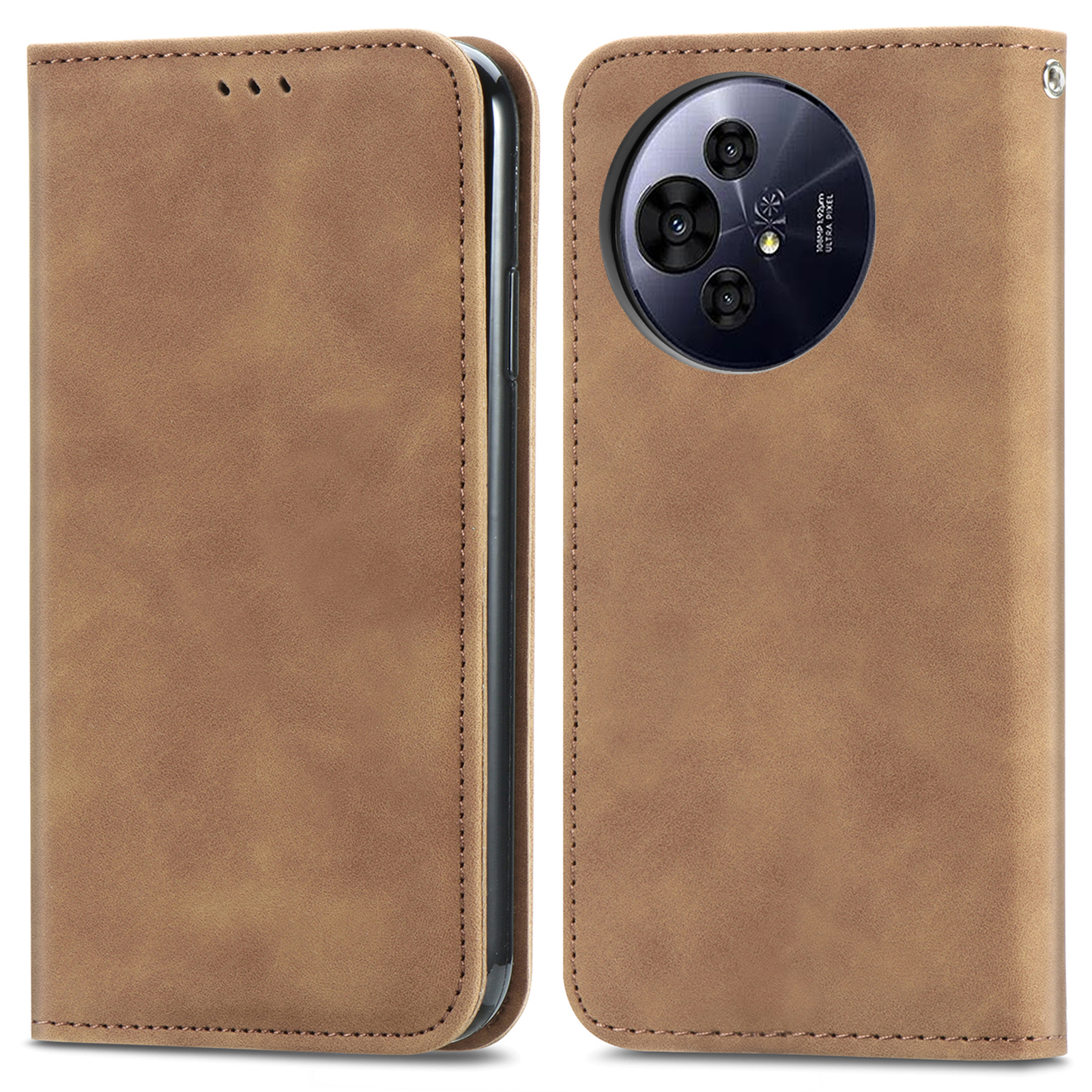 For TCL 50 Pro NxtPaper 5G Case Skin Touch Feeling Leather Card Holder Phone Cover Magnetic Absorption - Brown