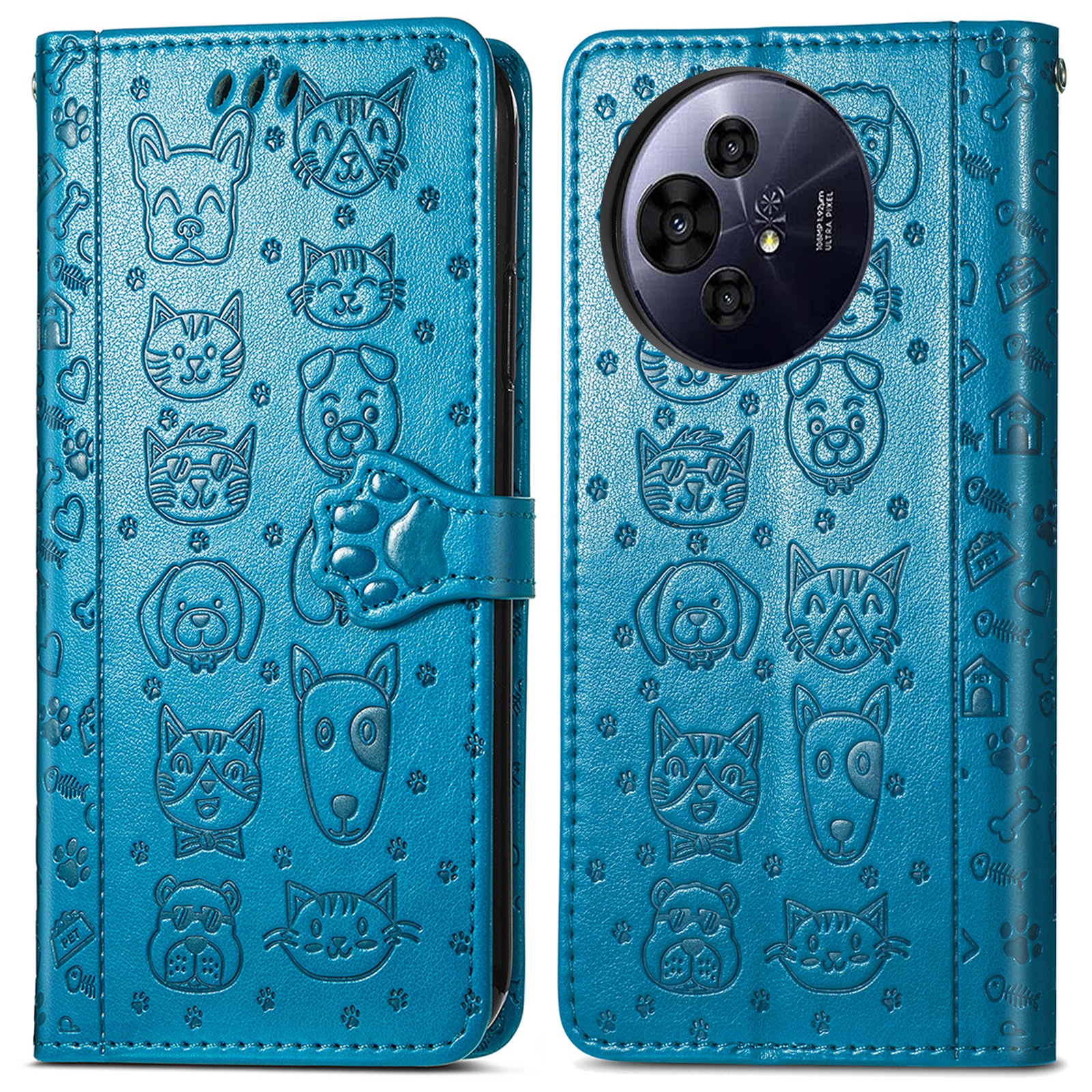 For TCL 50 Pro Nxtpaper 5G Case Leather Wallet Flip Phone Cover Cute Cat Dog Pattern - Blue