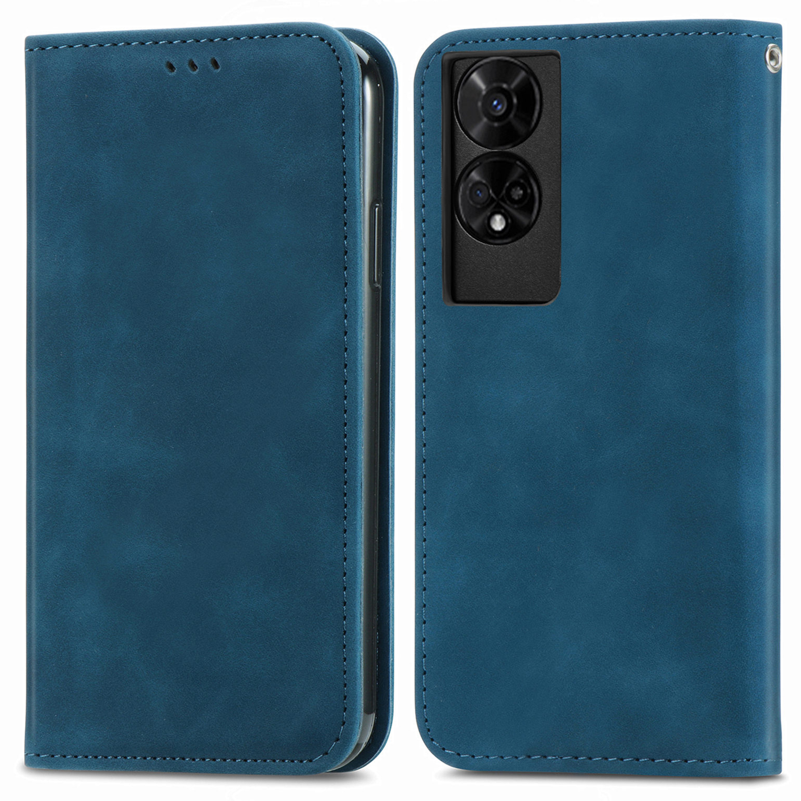 For TCL 50 5G Case Skin Touch Feeling Leather Card Holder Phone Cover Magnetic Absorption - Dark Blue