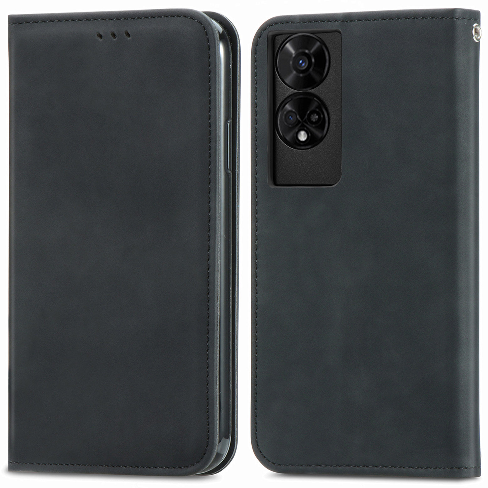 For TCL 50 5G Case Skin Touch Feeling Leather Card Holder Phone Cover Magnetic Absorption - Black