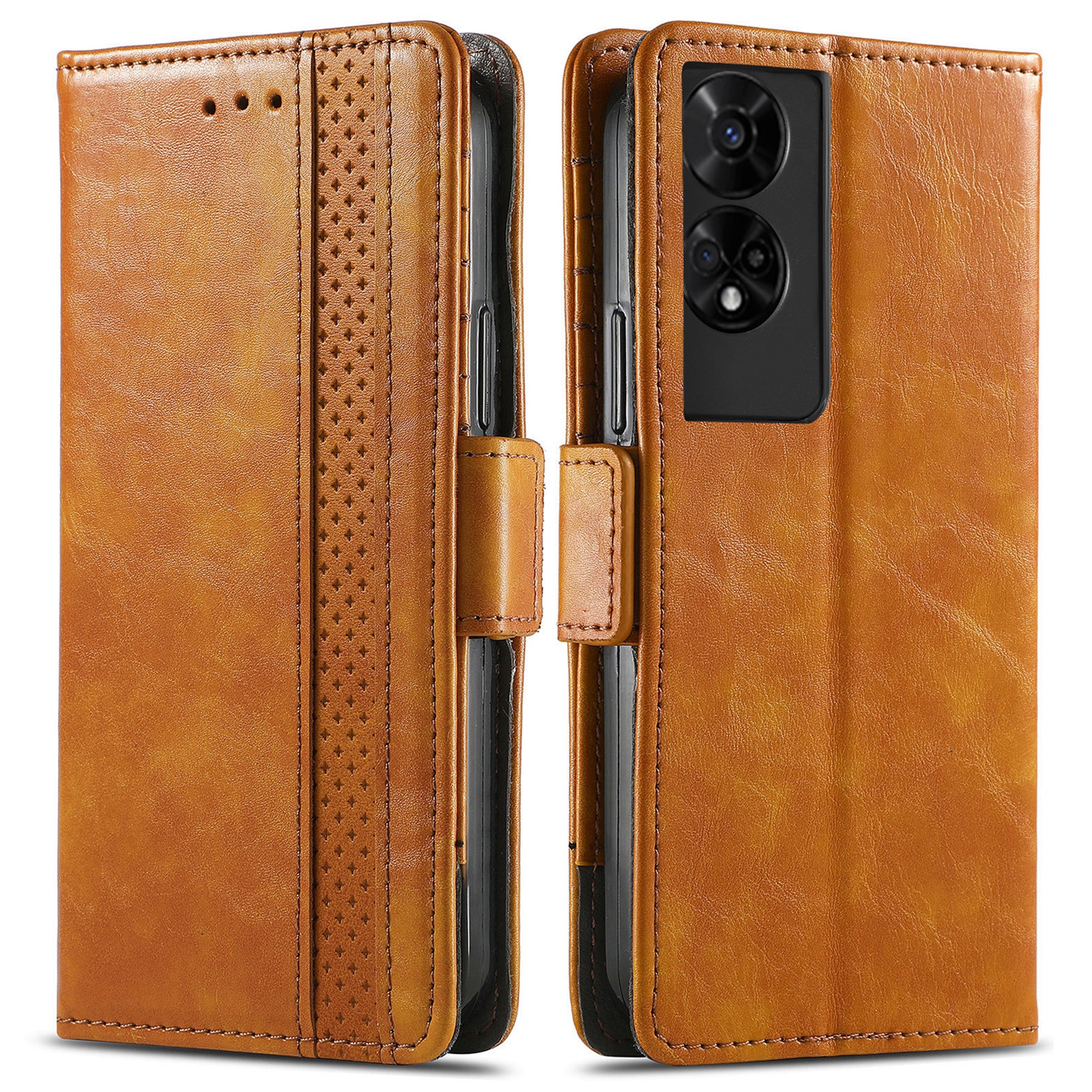 For TCL 50 5G Phone Cases CASENEO PU Leather Cover Stand with RFID Blocking Wallet - Light Brown
