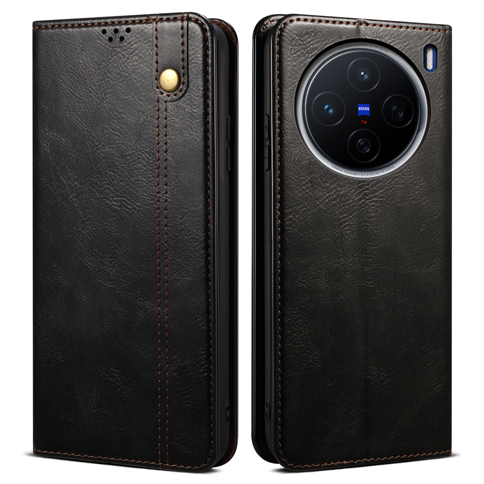 For vivo X200 Pro mini 5G Case Crazy Horse Texture Waxy Leather Wallet Stand Phone Cover - Black