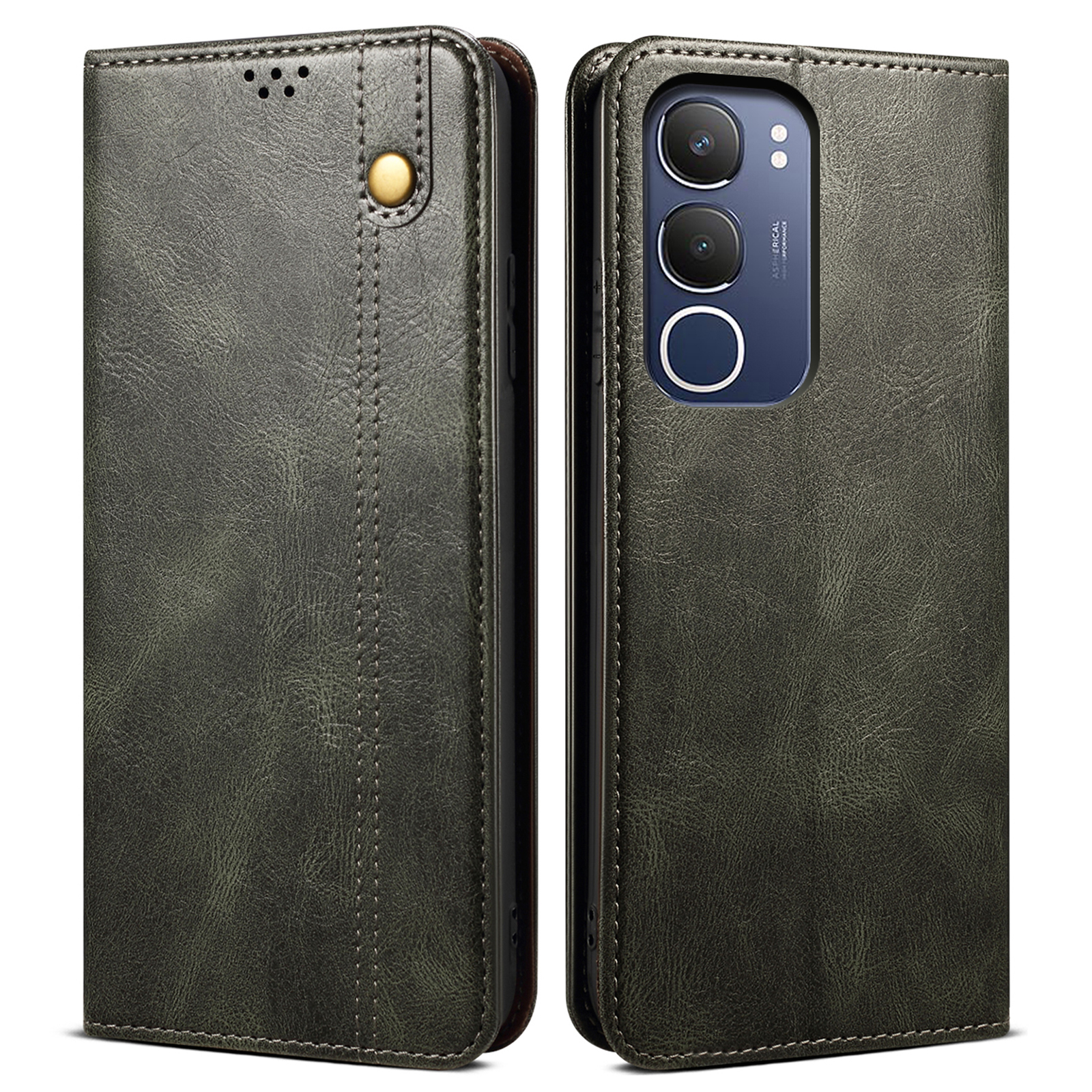 For vivo Y19s 4G Case Crazy Horse Texture Waxy Leather Wallet Stand Phone Cover - Green