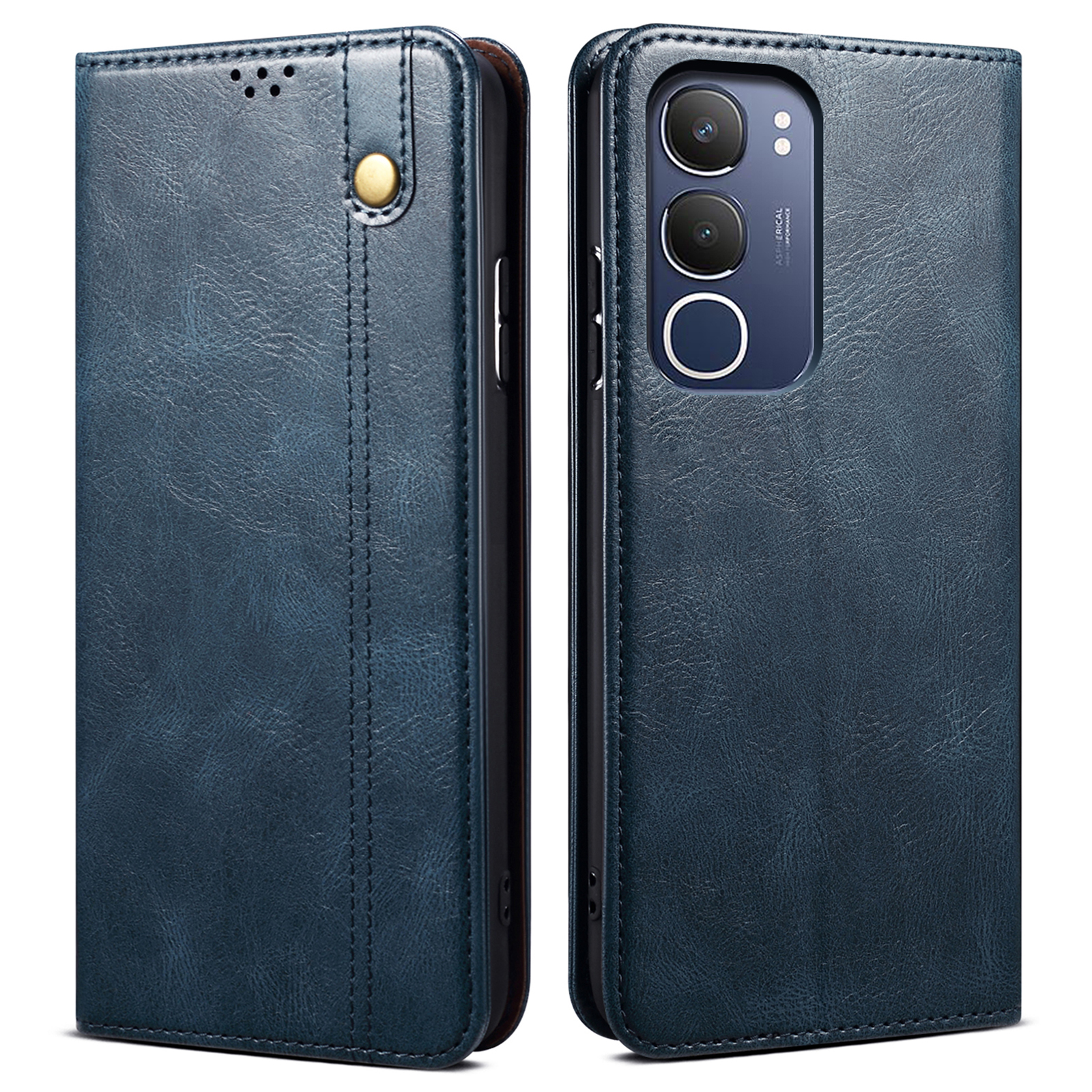 For vivo Y19s 4G Case Crazy Horse Texture Waxy Leather Wallet Stand Phone Cover - Blue