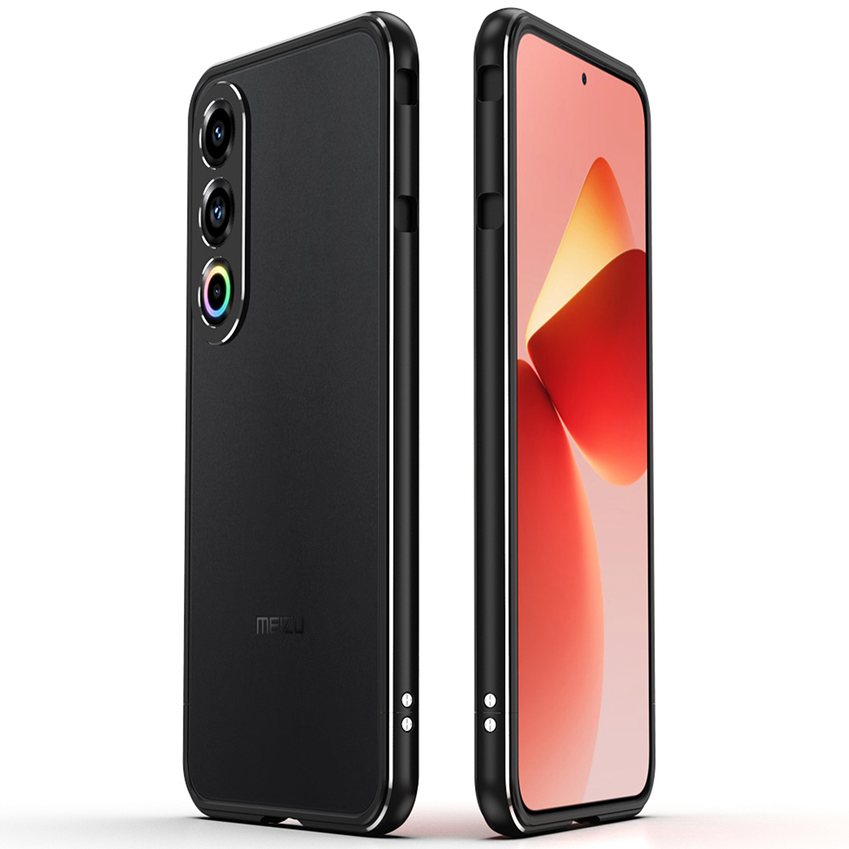 For Meizu 21 Bumper Case Metal Frame Phone Cover with Camera Lens Guard - Black / Silver