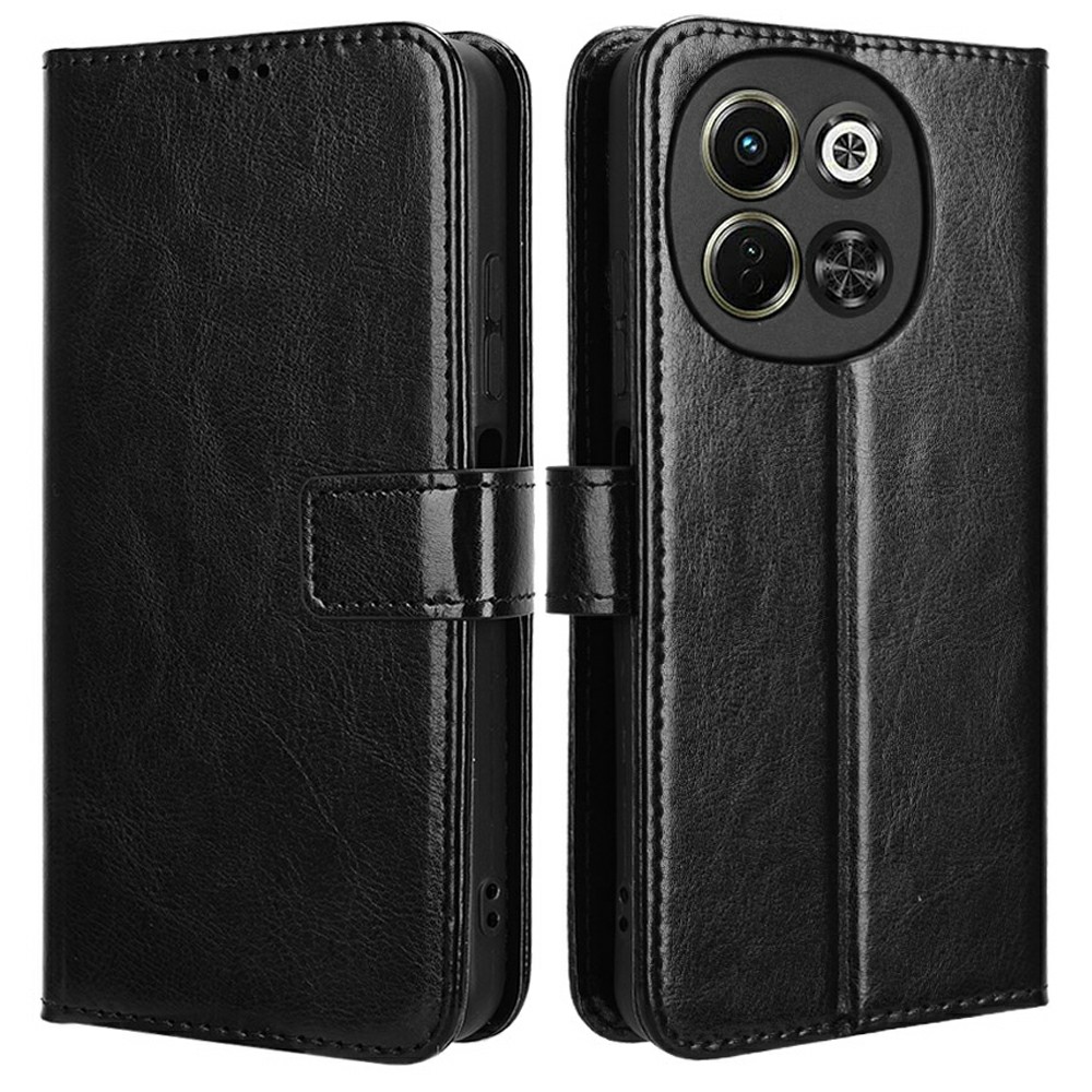 For TECNO Spark 30 5G KL8 / Pova 6 Neo 5G Case Crazy Horse Texture PU Leather Phone Wallet Cover - Black