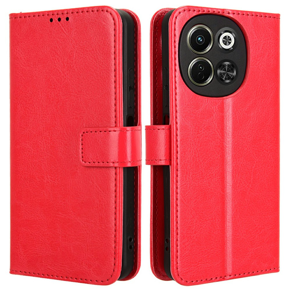For TECNO Spark 30 5G KL8 / Pova 6 Neo 5G Case Crazy Horse Texture PU Leather Phone Wallet Cover - Red