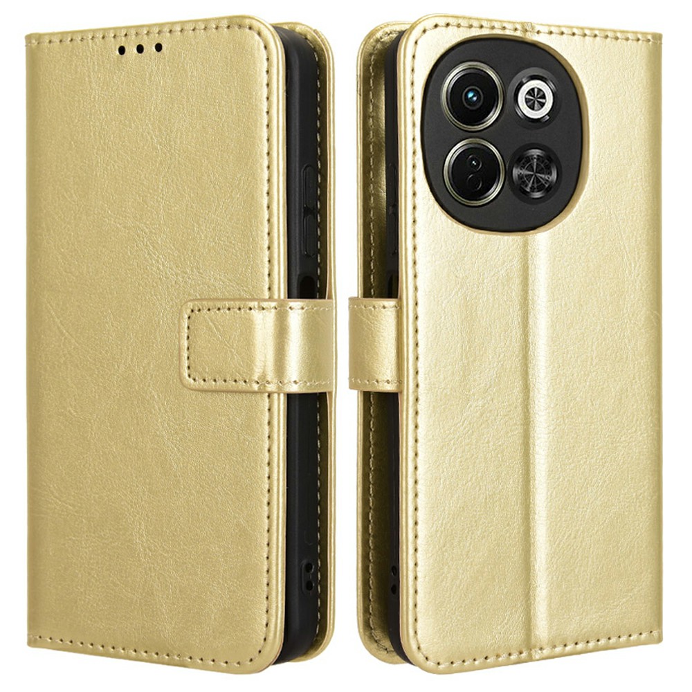 For TECNO Spark 30 5G KL8 / Pova 6 Neo 5G Case Crazy Horse Texture PU Leather Phone Wallet Cover - Gold