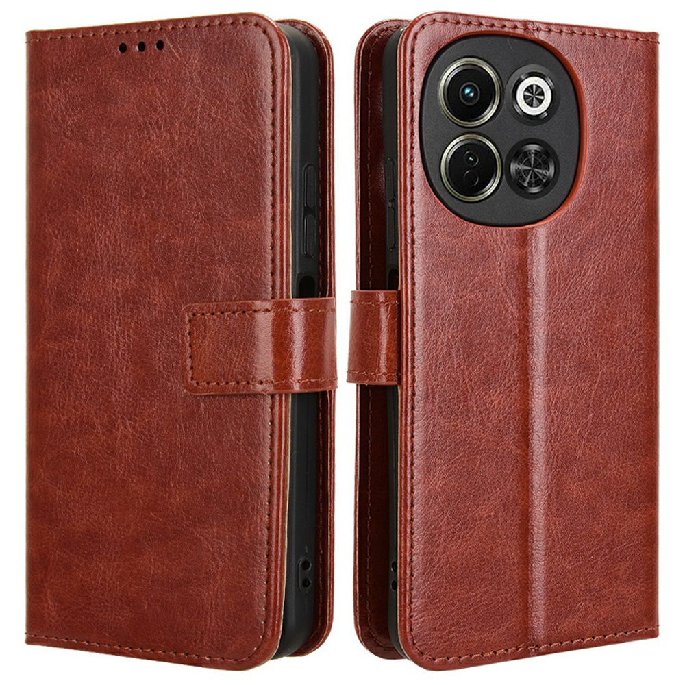 For TECNO Spark 30 5G KL8 / Pova 6 Neo 5G Case Crazy Horse Texture PU Leather Phone Wallet Cover - Brown