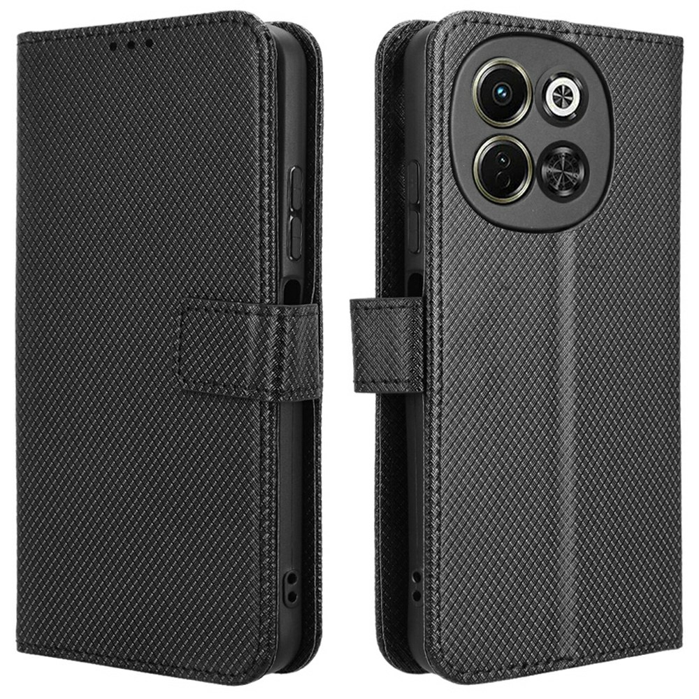 For TECNO Spark 30 5G KL8 / Pova 6 Neo 5G Case PU Leather Diamond Texture Wallet Phone Cover - Black