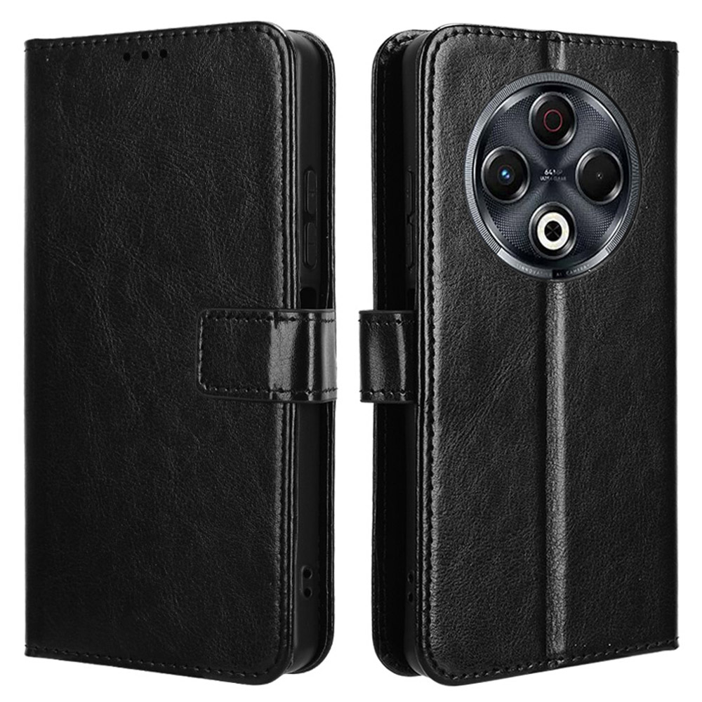 For TECNO Spark 30 4G KL6 Case Crazy Horse Texture PU Leather Phone Wallet Cover - Black