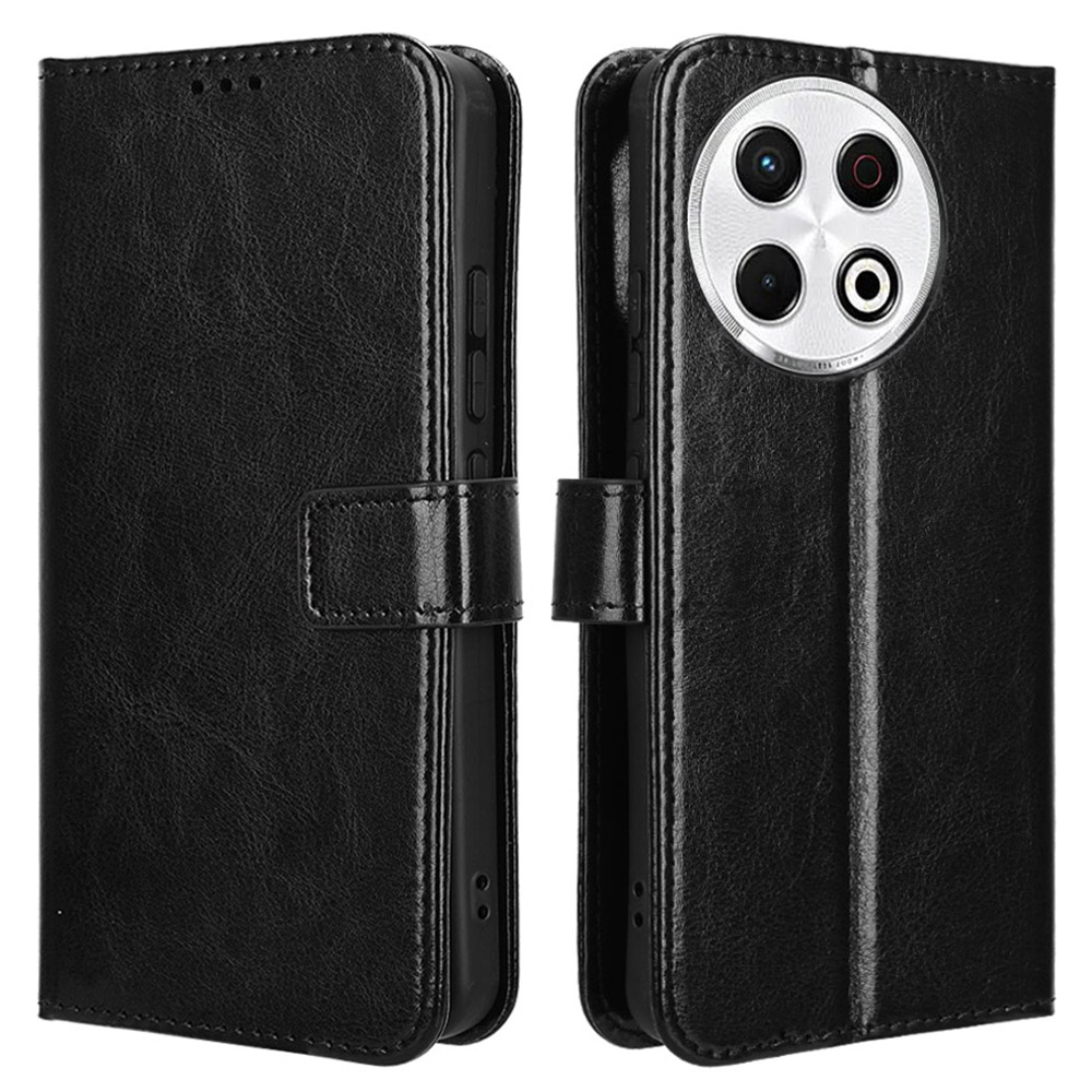 For TECNO Spark 30 Pro 4G KL7 Case Crazy Horse Texture PU Leather Phone Wallet Cover - Black