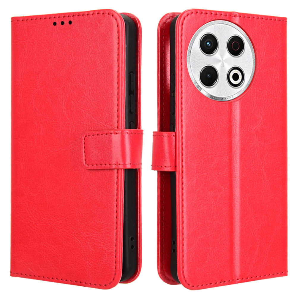 For TECNO Spark 30 Pro 4G KL7 Case Crazy Horse Texture PU Leather Phone Wallet Cover - Red