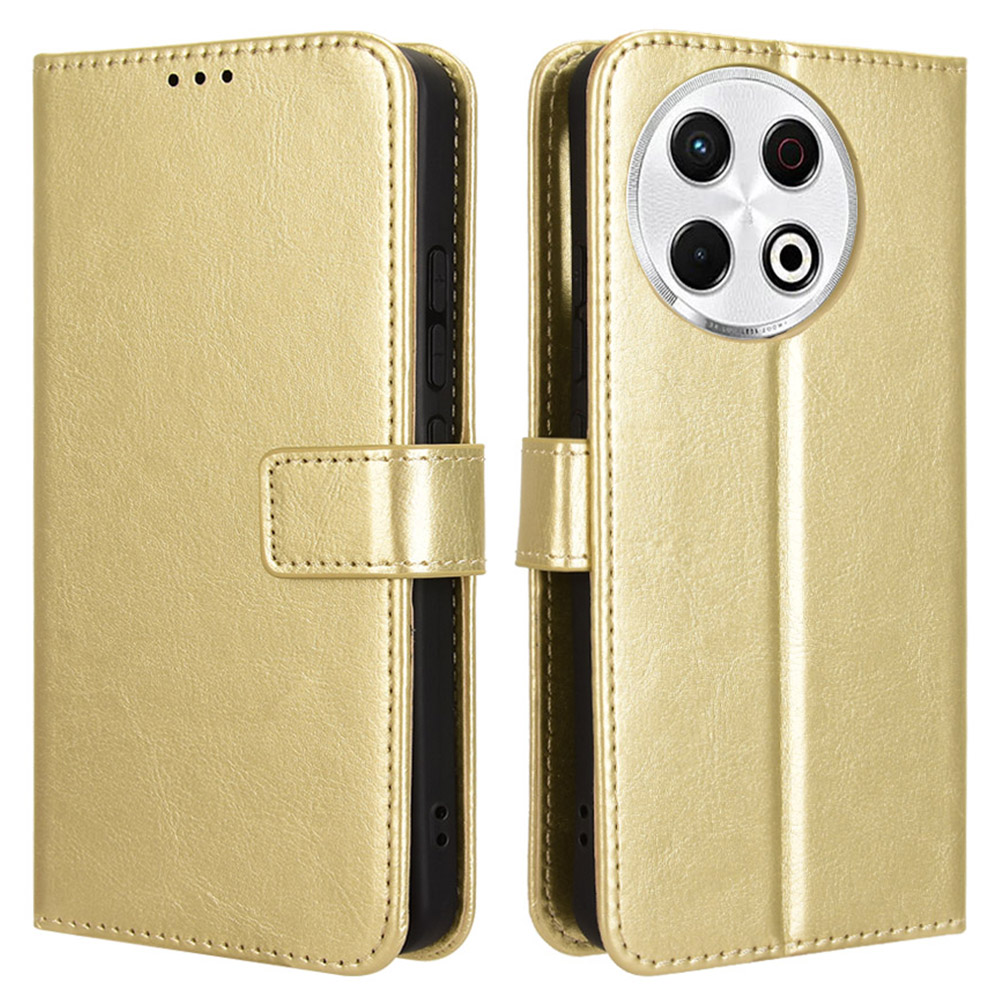For TECNO Spark 30 Pro 4G KL7 Case Crazy Horse Texture PU Leather Phone Wallet Cover - Gold