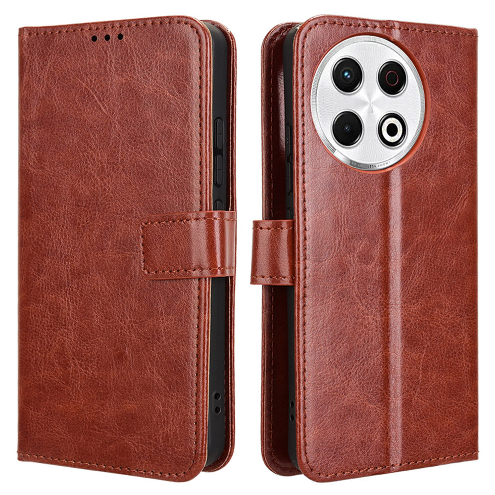 For TECNO Spark 30 Pro 4G KL7 Case Crazy Horse Texture PU Leather Phone Wallet Cover - Brown