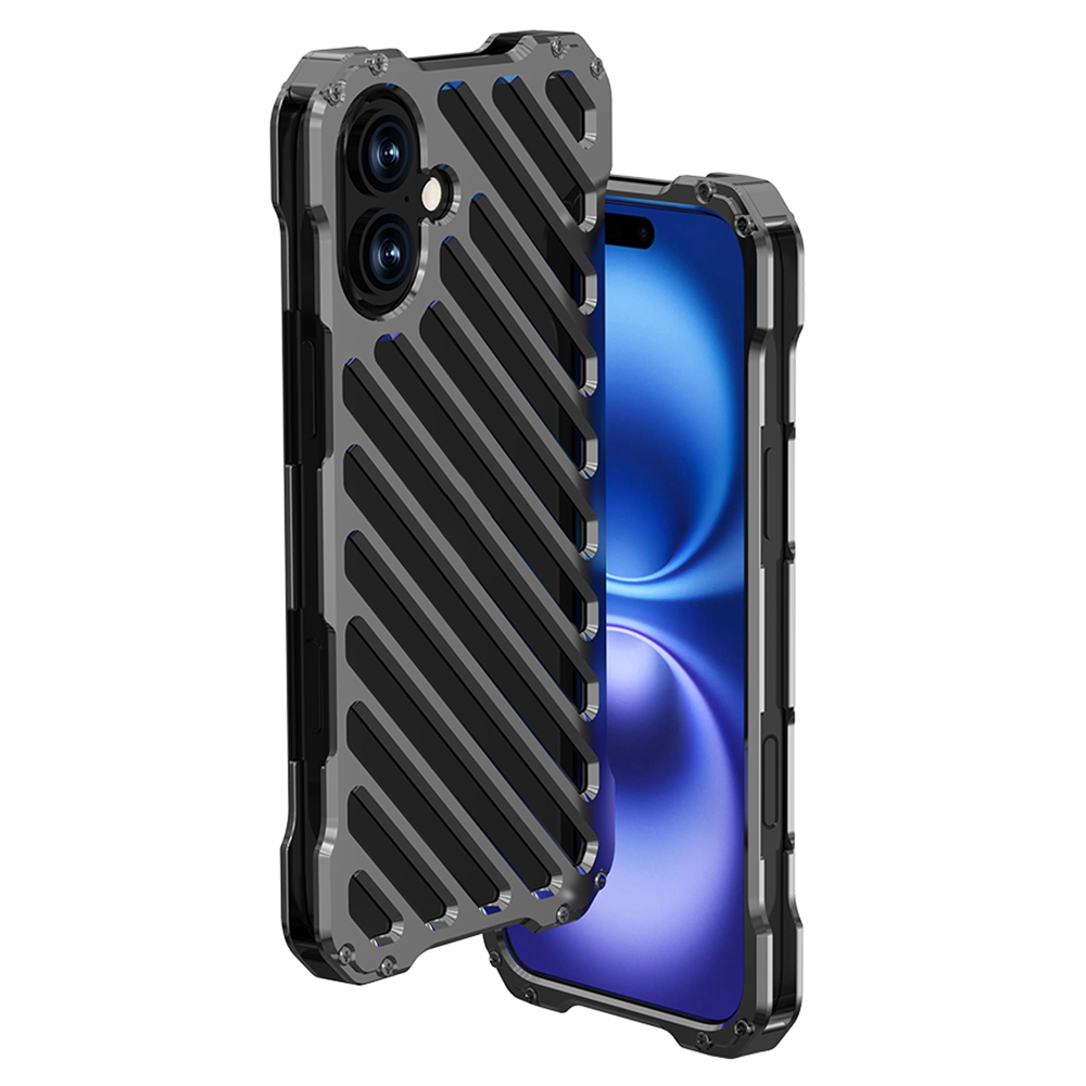 R-JUST RJ-50 For iPhone 16 Aluminum Alloy Armor Case Hollow Shockproof Back Cover