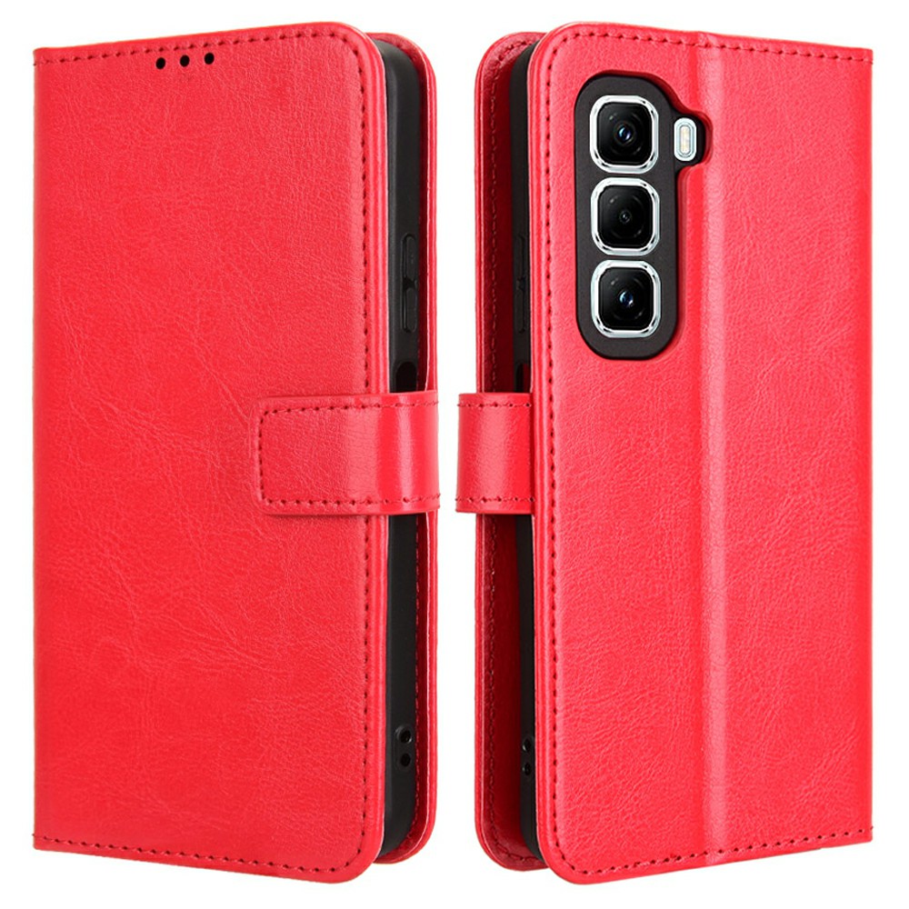 For Infinix Hot 50 Pro 4G X6881 Case Crazy Horse Texture PU Leather Phone Wallet Cover - Red
